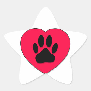 Red Heart With Dog Paw Print Star Sticker