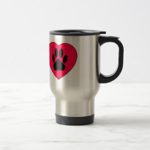 Red Heart With Dog Paw Print Travel Mug