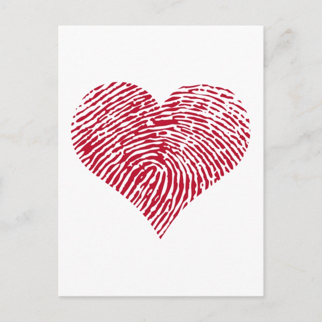 Red heart with fingerprint pattern postcard (Front)