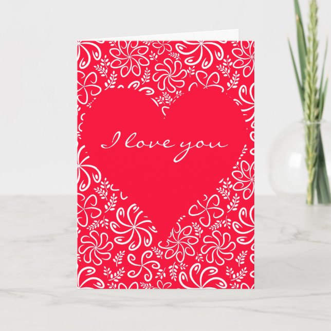 Red heart with flowers Greeting Card (Front)