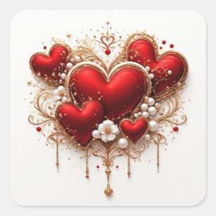 Red Heart With Gold Floral Frame❤️ Square Sticker