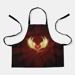 Red Heart with Golden Wings Apron