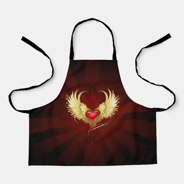Red Heart with Golden Wings Apron (Front)