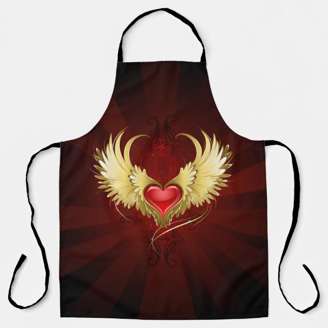 Red Heart with Golden Wings Apron (Front)