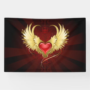 Red Heart with Golden Wings Banner