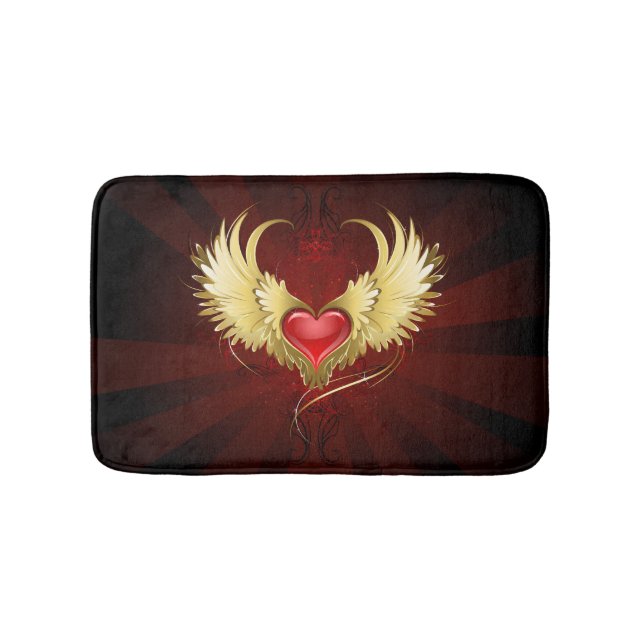 Red Heart with Golden Wings Bath Mat (Front)