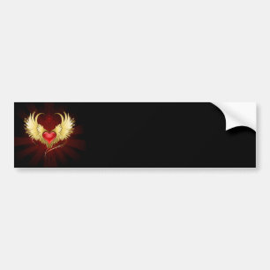 Red Heart with Golden Wings Bumper Sticker