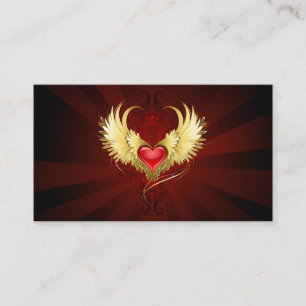 Red Heart with Golden Wings Business Card
