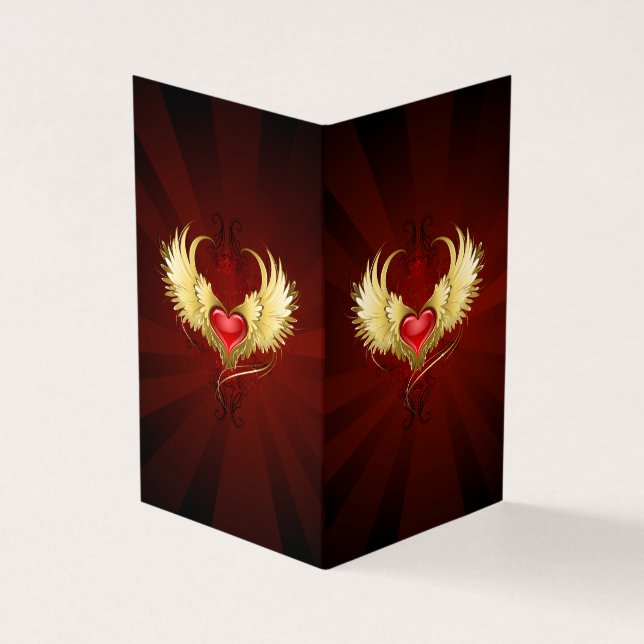 Red Heart with Golden Wings Business Card (Outside)