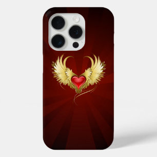 Red Heart with Golden Wings iPhone 15 Pro Case