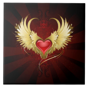 Red Heart with Golden Wings Ceramic Tile