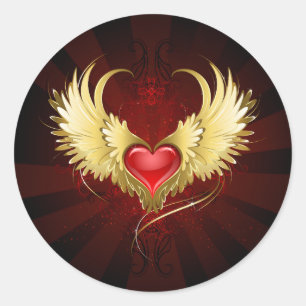 Red Heart with Golden Wings Classic Round Sticker