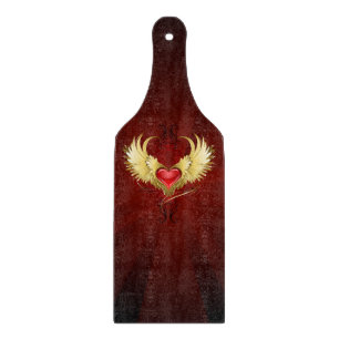 Red Heart with Golden Wings Cutting Board