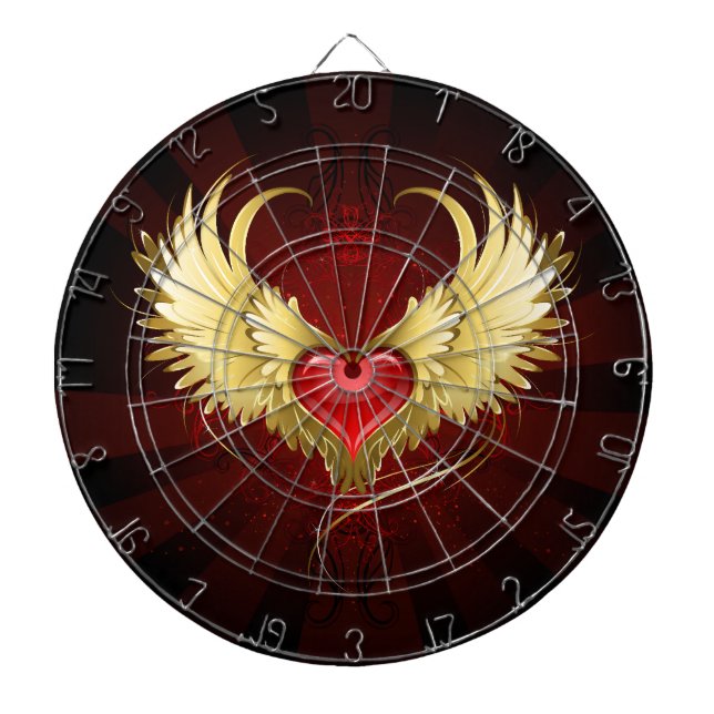 Red Heart with Golden Wings Dartboard (Front)