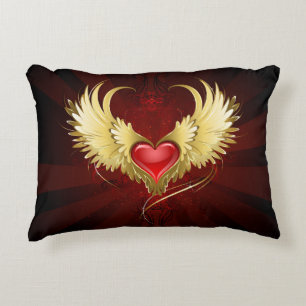 Red Heart with Golden Wings Decorative Cushion