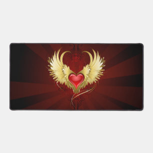 Red Heart with Golden Wings Desk Mat