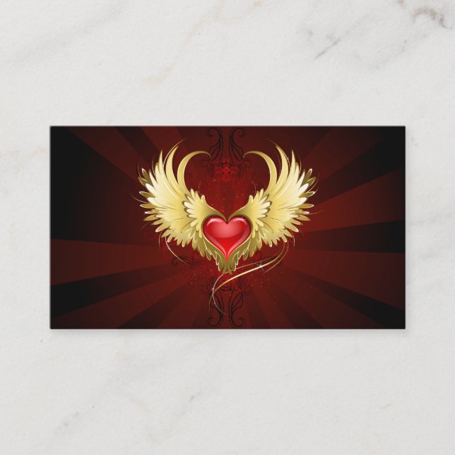 Red Heart with Golden Wings Enclosure Card (Front)