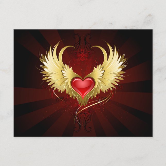 Red Heart with Golden Wings Enclosure Card (Front)