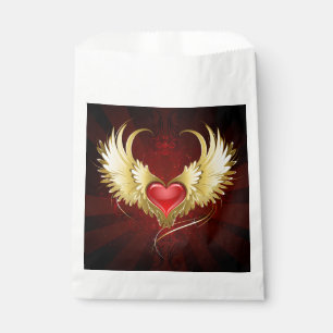 Red Heart with Golden Wings Favour Bag