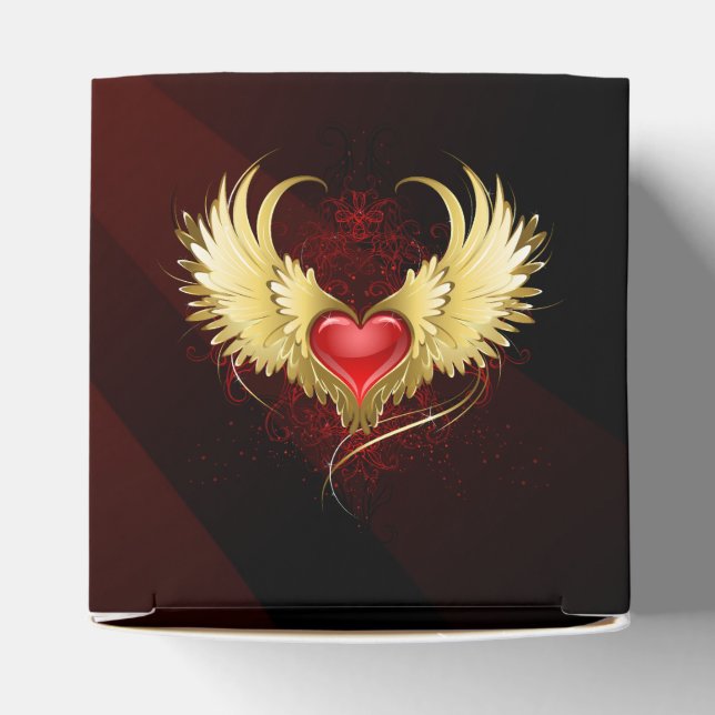 Red Heart with Golden Wings Favour Box (Top)
