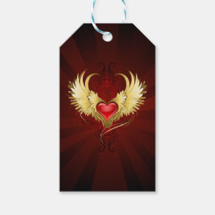 Red Heart with Golden Wings Gift Tags