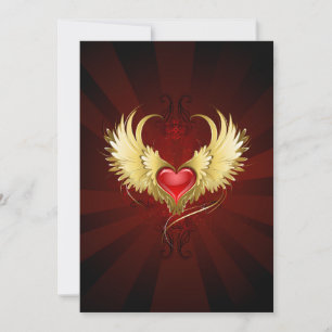 Red Heart with Golden Wings Holiday Card