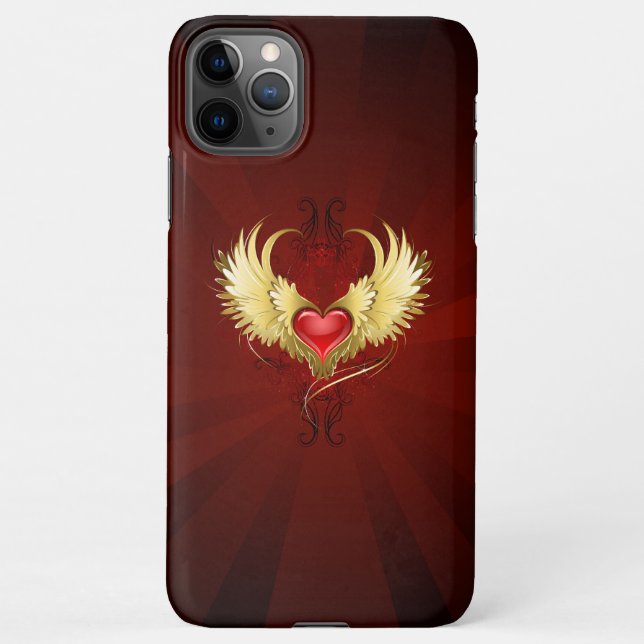 Red Heart with Golden Wings iPhone Case (Back)