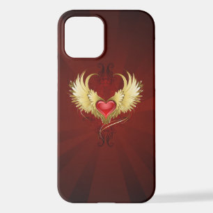 Red Heart with Golden Wings iPhone 12 Case