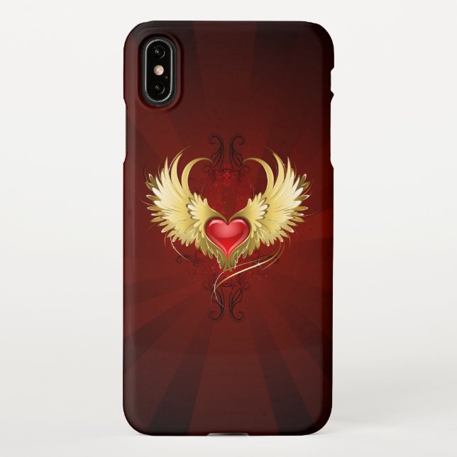 Red Heart with Golden Wings iPhone Case (Back)