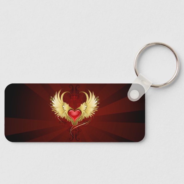 Red Heart with Golden Wings Key Ring (Front)