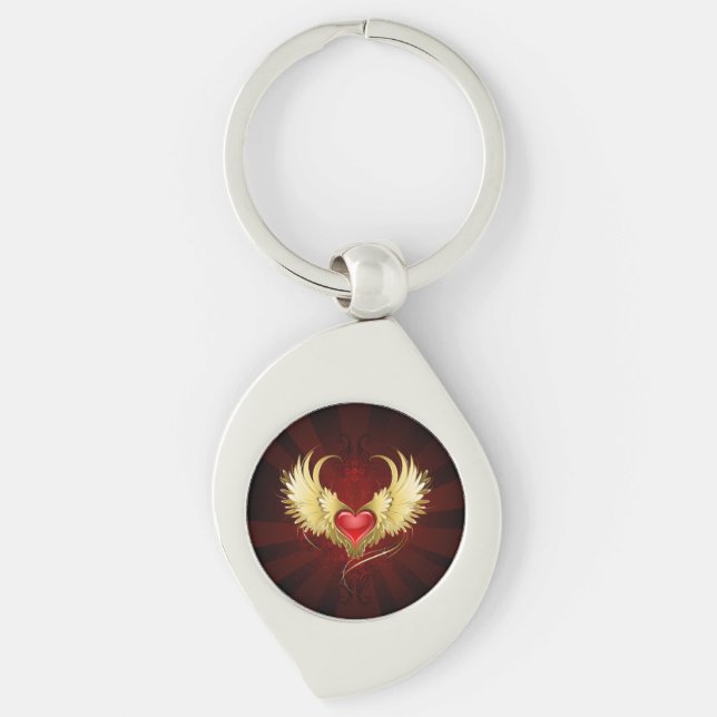 Red Heart with Golden Wings Key Ring (Front)