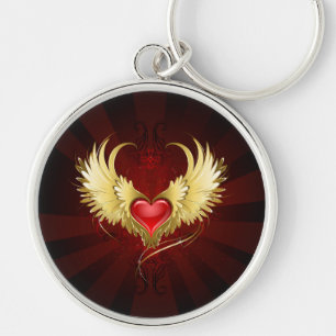 Red Heart with Golden Wings Key Ring