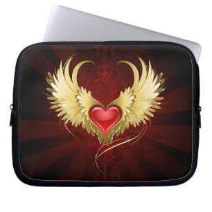 Red Heart with Golden Wings Laptop Sleeve