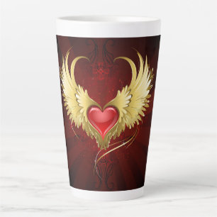 Red Heart with Golden Wings Latte Mug