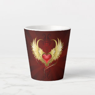 Red Heart with Golden Wings Latte Mug