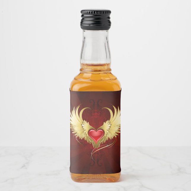 Red Heart with Golden Wings Liquor Bottle Label (Front)