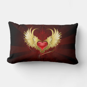 Red Heart with Golden Wings Lumbar Cushion