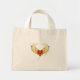 Red Heart with Golden Wings Mini Tote Bag