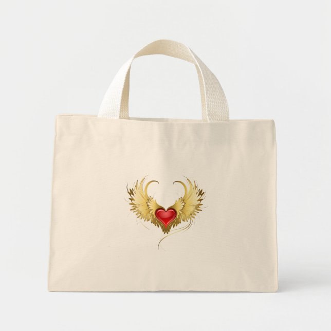 Red Heart with Golden Wings Mini Tote Bag (Front)