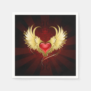 Red Heart with Golden Wings Napkin