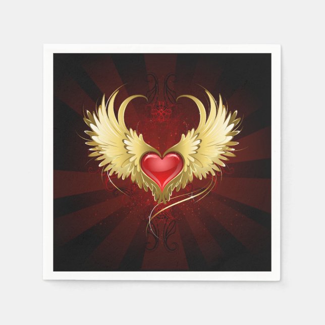 Red Heart with Golden Wings Napkin (Front)