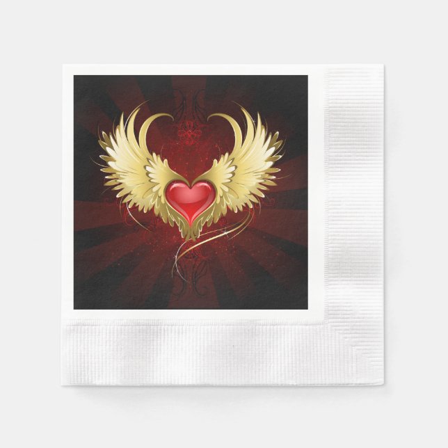 Red Heart with Golden Wings Napkin (Front)