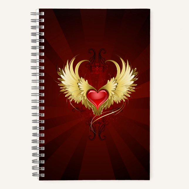 Red Heart with Golden Wings Notebook (Front)