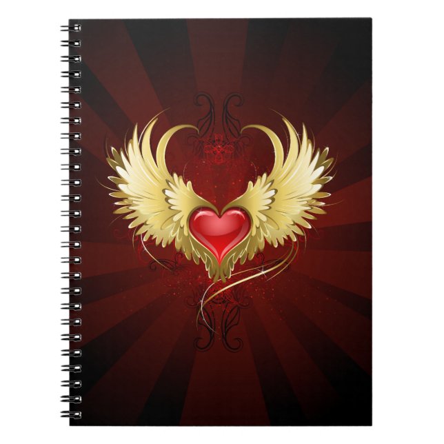Red Heart with Golden Wings Notebook (Front)