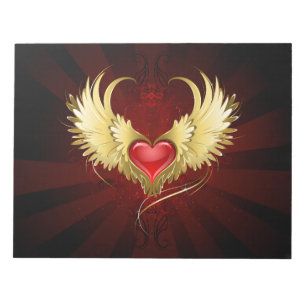 Red Heart with Golden Wings Notepad