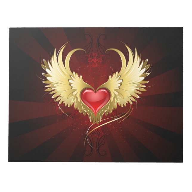Red Heart with Golden Wings Notepad (Front)