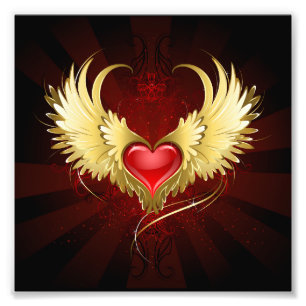Red Heart with Golden Wings Photo Print
