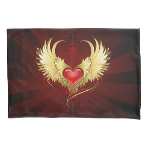 Red Heart with Golden Wings Pillowcase