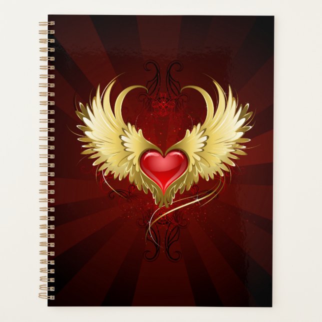 Red Heart with Golden Wings Planner (Front)
