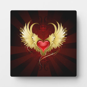 Red Heart with Golden Wings Plaque